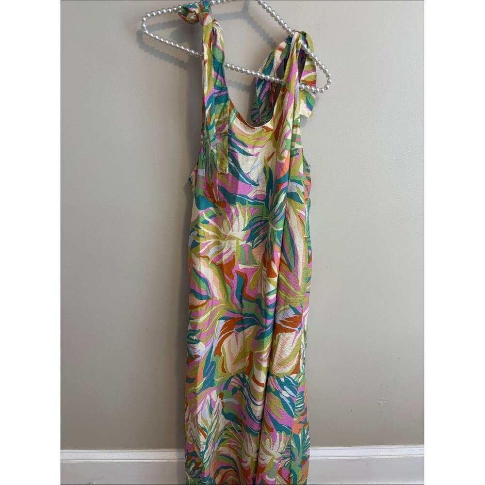 In February Dress Small S Tropical Multi Color Tie Shoulder Abstract Print Maxi